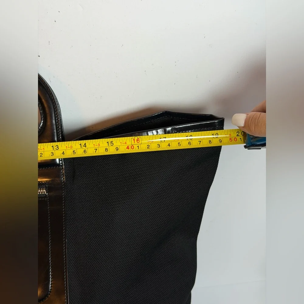 Salvatore Ferragamo Gancini Hand Bag in Black Nylon with Black Leather Trim